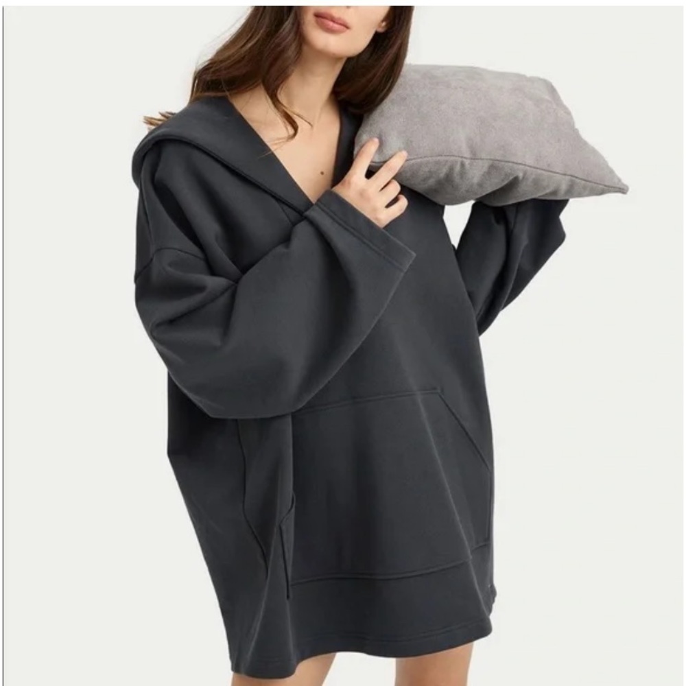 Oversized Hooded Women's Top - Charcoal